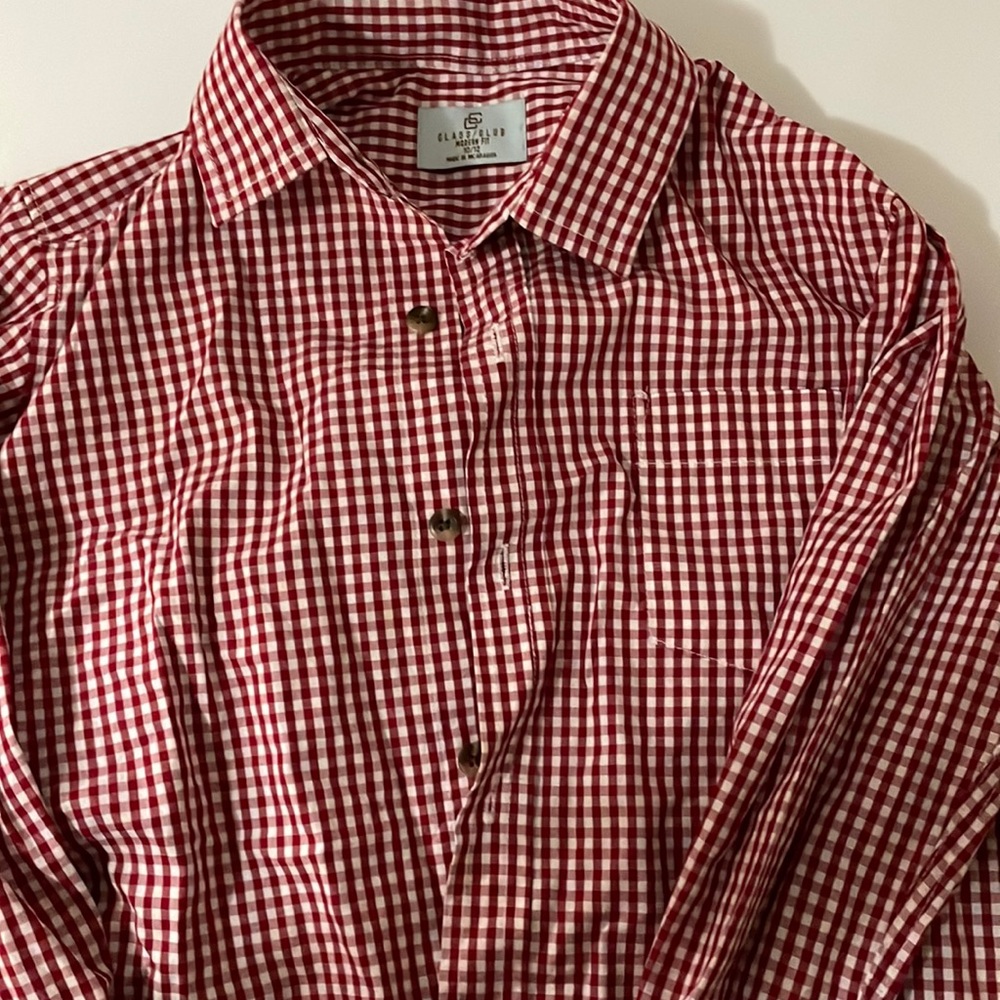 Boys Red & White button down